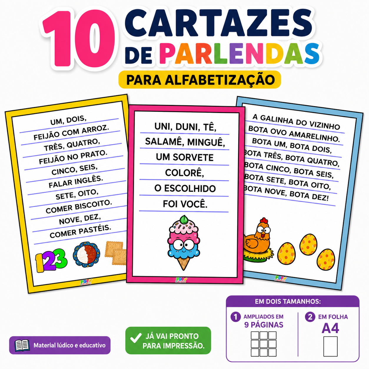 10 CARTAZES DE PARLENDAS PARA ALFABETIZAÇÃO - Imagem 2