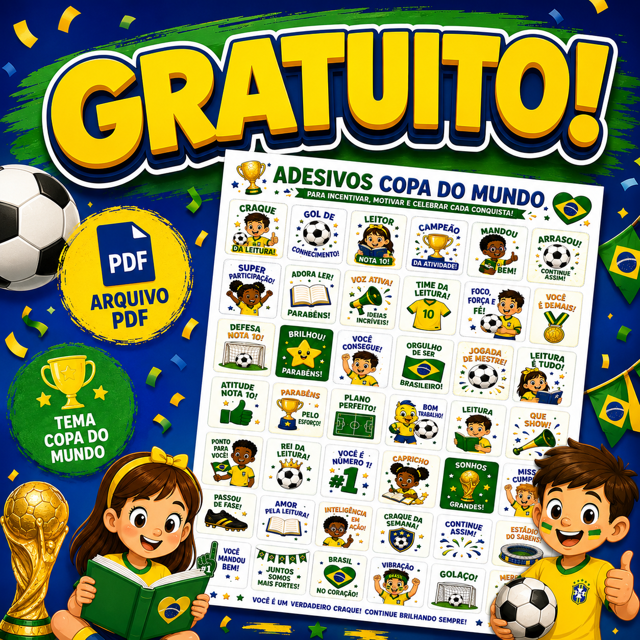 CARTELA DE ADESIVOS COPA DO MUNDO - GRATUITO
